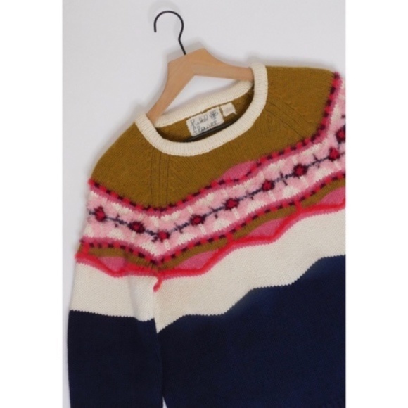 Anthropologie FIELD FLOWER Camellia Fairisle Sweater Pullover Fair Isle Medium - Picture 4 of 14